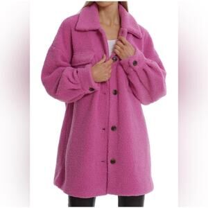 Avec Les Filles Oversized Teddy Faux Shearling Pink Shacket Medium